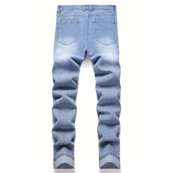 NWT Men's Light Wash Distressed Star Print Jeans - Picture 3 of 9